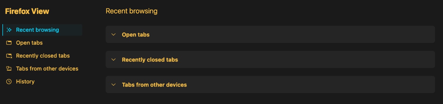 IceCat view page. The navigation tabs are rendered to match the custom browser theme -- yellow on dark grey, with the active tab rendered light IceCat blue on blue-grey. Page content is rendered yellow on dark grey. Interactive components are a slightly lighter grey, difficult to distinguish against the page background.